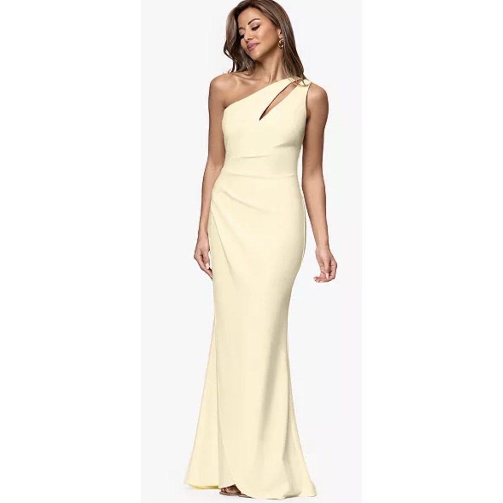 Betsy and Adam Women's One-Shoulder Side Ruched Ball Gown Lemon Size 10 Petite